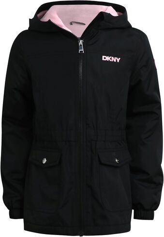 جاكيت DKNY للفتيات - جاكيت من الصوف القطبي الناعم بسحاب للفتيات - جاكيتات رياضية متوسطة الوزن بسحاب كامل (8-20) in Kuwait