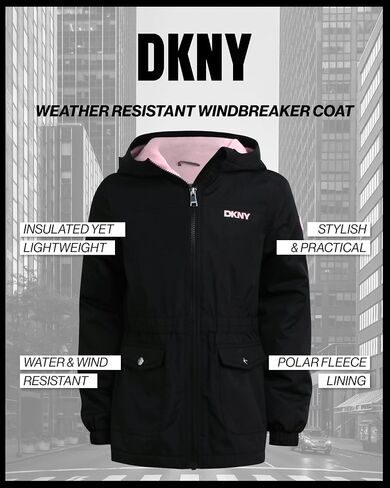 جاكيت DKNY للفتيات - جاكيت من الصوف القطبي الناعم بسحاب للفتيات - جاكيتات رياضية متوسطة الوزن بسحاب كامل (8-20) in Kuwait