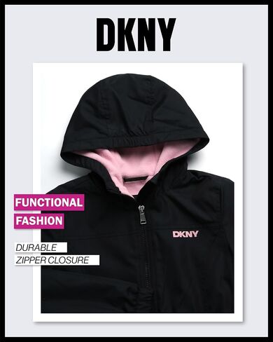 جاكيت DKNY للفتيات - جاكيت من الصوف القطبي الناعم بسحاب للفتيات - جاكيتات رياضية متوسطة الوزن بسحاب كامل (8-20) in Kuwait