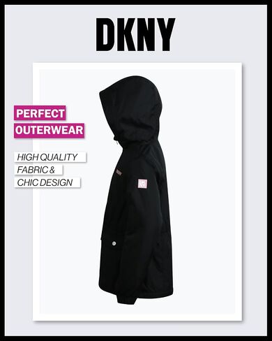 جاكيت DKNY للفتيات - جاكيت من الصوف القطبي الناعم بسحاب للفتيات - جاكيتات رياضية متوسطة الوزن بسحاب كامل (8-20) in Kuwait