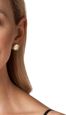 Michael Kors Brass and Pavé Crystal MK Logo Stud Earrings for Women, Color: Gold (Model: MKJ7322710) in Kuwait