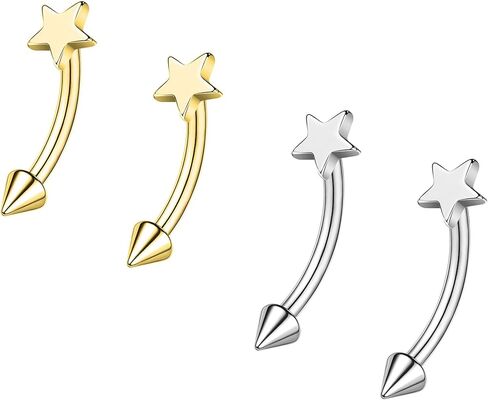 ZS 2 Pairs Internally Threaded Eyebrow Rings, 16G Stainless Steel Spike Helix Daith Tragus Earrings Belly Lip Body Piercing Jewelry for Sensitive Skin Women Men in Kuwait