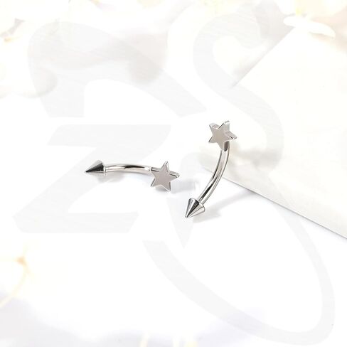 ZS 2 Pairs Internally Threaded Eyebrow Rings, 16G Stainless Steel Spike Helix Daith Tragus Earrings Belly Lip Body Piercing Jewelry for Sensitive Skin Women Men in Kuwait