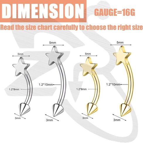ZS 2 Pairs Internally Threaded Eyebrow Rings, 16G Stainless Steel Spike Helix Daith Tragus Earrings Belly Lip Body Piercing Jewelry for Sensitive Skin Women Men in Kuwait