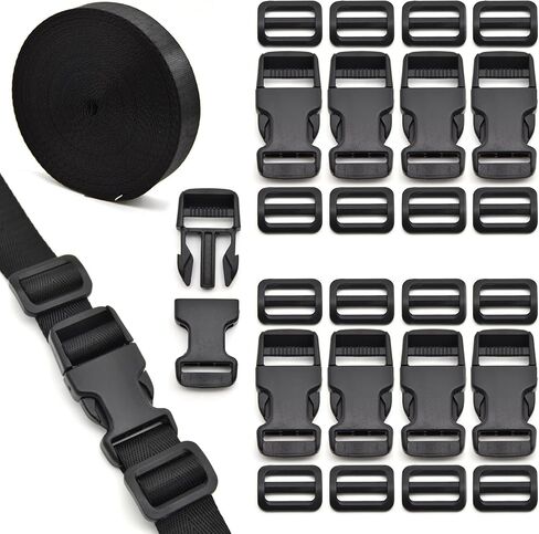 1 inch Buckles Straps Set with 10 Yards Nylon Webbing Strap,10 pcs Quick Side Release Plastic Buckle, 20 pcs Tri-glide Slide Clip for Luggage Strap, Backpack Replacement (Army Green) in Kuwait