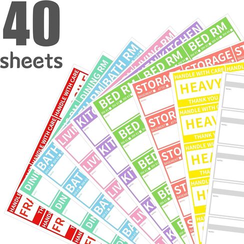 2" x 3’’ Removable Waterproof Home Moving Box Packing Labels for 1/2/3/4 Bedroom Rooms, 9 Designs Color-Coded Moving Stickers Including Fragile 、Heavy and Blank Labels (300 Labels) in Saudi Arabia