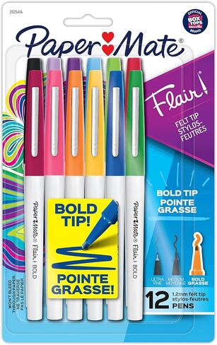 Paper Mate Flair Felt Tip Pens, Bold Tip (1.2 mm), Assorted Colors, 12 Count in Saudi Arabia