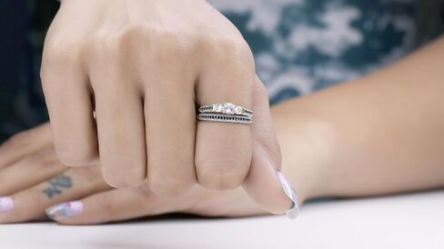 مجموعة Dazzlingrock Collection خاتم زفاف دائري من الياقوت الأبيض والألماس الأسود والأبيض مكون من 3 أحجار للنساء باللون الذهبي in Kuwait