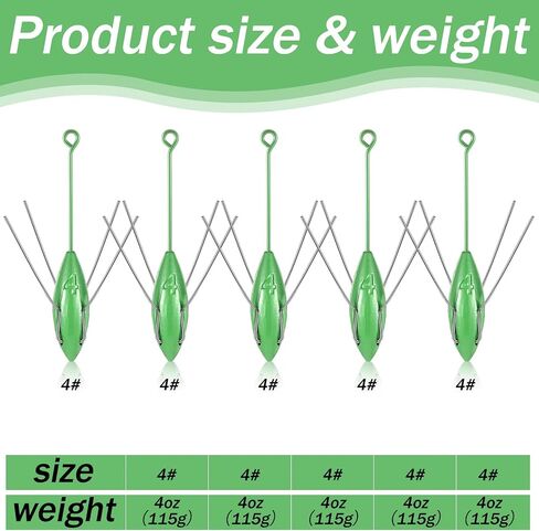 Libima 5 Pcs Sputnik Sinker Surf Fishing Weight Long Tail Fishing Sinkers Fishing Equipment Sputnik Surf Weight for Sea Sand Ocean Beach, Green in Saudi Arabia