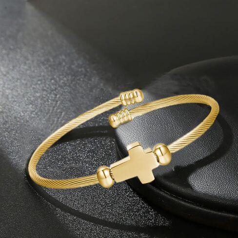 Cable Wire Cuff Bracelet for Women, Couples Bracelets Retro Black Cross Bracelet for Men Gold Bangles Bracelets 18K Gold Plated Cuff Bracelets for Girls Twisted Line Wristband Jewelry Gifts in Saudi Arabia