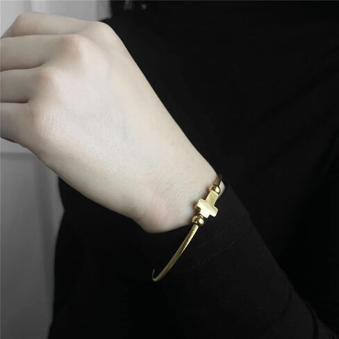 Cable Wire Cuff Bracelet for Women, Couples Bracelets Retro Black Cross Bracelet for Men Gold Bangles Bracelets 18K Gold Plated Cuff Bracelets for Girls Twisted Line Wristband Jewelry Gifts in Saudi Arabia