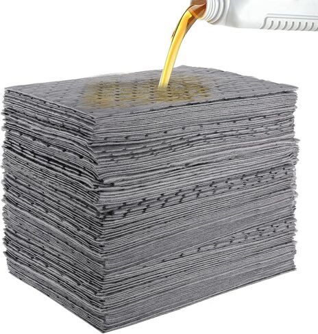 Oil Absorbent Pads - High Absorbency Microfiber Polypropylene Absorbing Pads, Oil Spill Mat for Oil-Based & Water-Based Fluids, Gray, 13" x 10", Pack of 10 in Saudi Arabia
