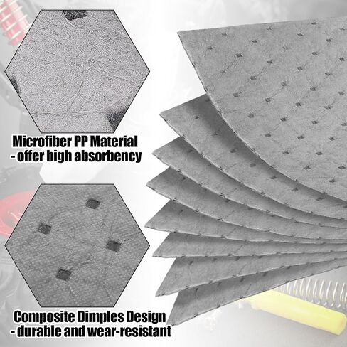 Oil Absorbent Pads - High Absorbency Microfiber Polypropylene Absorbing Pads, Oil Spill Mat for Oil-Based & Water-Based Fluids, Gray, 13" x 10", Pack of 10 in Saudi Arabia