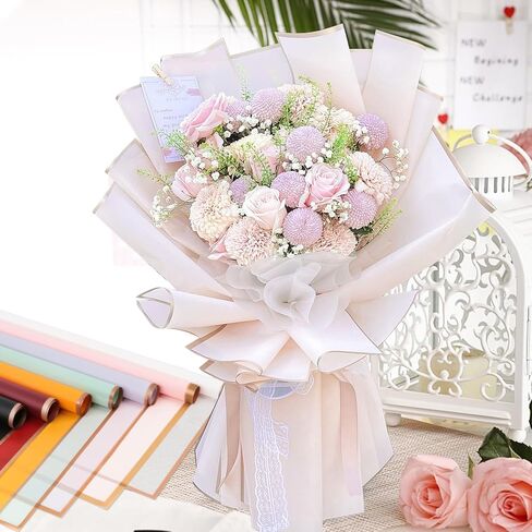 60 ورقة من ورق تغليف الزهور بحافة ذهبية، 10 ألوان من ورق تغليف الزهور المقاوم للماء، لوازم باقة الزهور مع شريط وبطاقة وديكور فراشة لهدايا DIY لمتجر الزهور in Kuwait