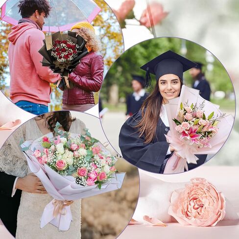 60 ورقة من ورق تغليف الزهور بحافة ذهبية، 10 ألوان من ورق تغليف الزهور المقاوم للماء، لوازم باقة الزهور مع شريط وبطاقة وديكور فراشة لهدايا DIY لمتجر الزهور in Kuwait