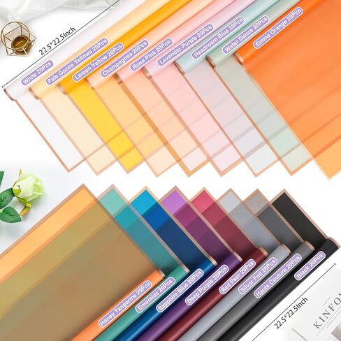 60 ورقة من ورق تغليف الزهور بحافة ذهبية، 10 ألوان من ورق تغليف الزهور المقاوم للماء، لوازم باقة الزهور مع شريط وبطاقة وديكور فراشة لهدايا DIY لمتجر الزهور in Kuwait