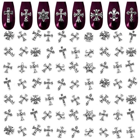 100Pcs Cross Nail Charms for Nails Accessories - Metal Nail Charms for Nails Design Nail Art Supplies for Women Goth Nail Art Charms Nails Accessories Professional - Nail Cross Charms for Nails in Saudi Arabia