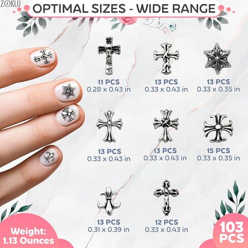 100Pcs Cross Nail Charms for Nails Accessories - Metal Nail Charms for Nails Design Nail Art Supplies for Women Goth Nail Art Charms Nails Accessories Professional - Nail Cross Charms for Nails in Saudi Arabia