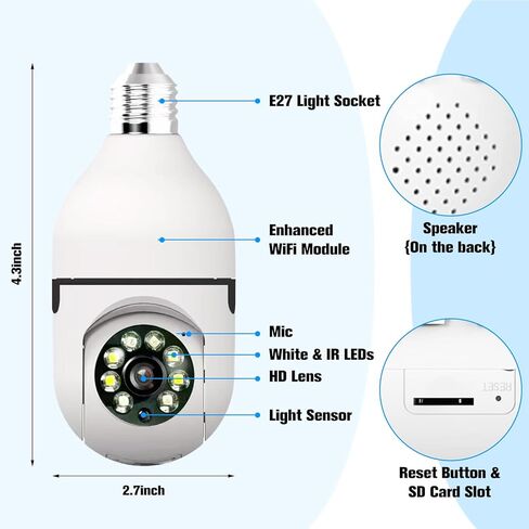 GuFamily Light Bulb Camera 2K Night Vision Security Surveillance Camera Support 2.4GHZ & 5GHz WiFi Camera Remote Control Outdoor Camera Motion Detection & Tracking Cam, Cloud & SD Card Storage in Kuwait