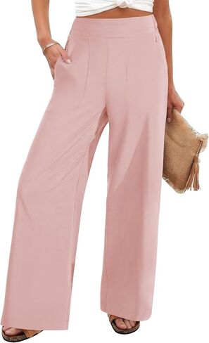 FireSwan Women's Wide Leg Work Pants High Elastic Waist Dress Palazzo Pants Trousers with Zipper Pockets in Saudi Arabia