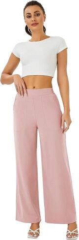 FireSwan Women's Wide Leg Work Pants High Elastic Waist Dress Palazzo Pants Trousers with Zipper Pockets in Saudi Arabia
