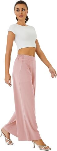 FireSwan Women's Wide Leg Work Pants High Elastic Waist Dress Palazzo Pants Trousers with Zipper Pockets in Saudi Arabia