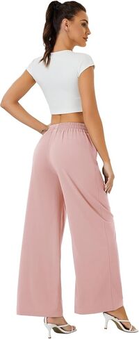 FireSwan Women's Wide Leg Work Pants High Elastic Waist Dress Palazzo Pants Trousers with Zipper Pockets in Saudi Arabia