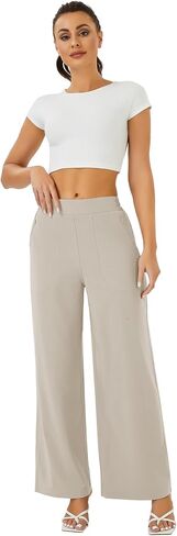 FireSwan Women's Wide Leg Work Pants High Elastic Waist Dress Palazzo Pants Trousers with Zipper Pockets in Saudi Arabia