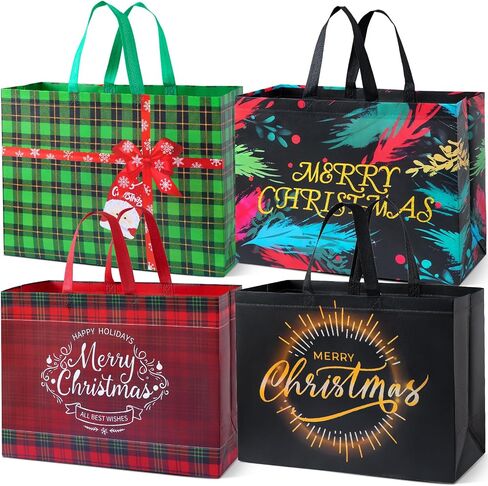 16Pcs Christmas Gift Bags with Gift Tags Small Gift Bags Reusable Shopping Bags have Santa Claus Christmas Tree Candy Bells ​"MerryChristmas" ​Pattern of Gift Bag for Christmas Party Christmas Surpris in Kuwait
