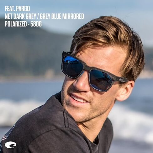 نظارة شمسية Pargo Polarized Aviator للرجال من Costa Del Mar، صافية باللون الأزرق الداكن/الرمادي 580G، 61 ملم in Kuwait