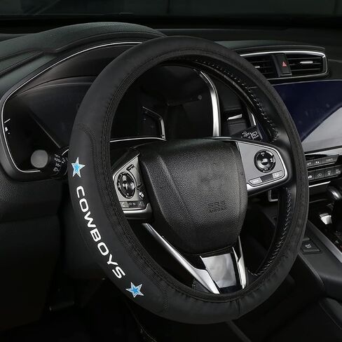 for Broncos Car Elasticity Retractable LeathSteering Wheel Cover Fit All Vehicle Steering Wheel Cover Accessory Gift Idea for Fans-Black in Saudi Arabia
