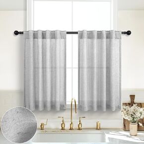 KOUFALL Farmhouse Kitchen Curtains 36 Inch Length,Short Rustic Country Style Sheer Linen Cafe Pleated Curtains for Small Window Bathroom,36x36 in Long