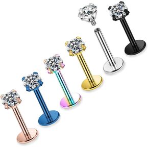 16G ASTM F136 Titanium Surgical Steel Internal Thread Flat Back Studs Earrings Lip Rings Labret Medusa Helix Tragus Cartilage Earring stud Piercing Jewelry for Women Men Silver Black Gold