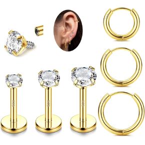G23 Titanium 18G 16G Tragus Piercing Jewelry Labret Stud Internal Threaded CZ Labret Jewelry Monroe Medusa Lip Piercing Jewelry Nose Rings Hoop Cartilage Earrings for Women Men 6Pcs