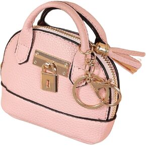Mini Tote Bag Keychain Coin Purse Pu Leather Key Chain Small Change Purse for Women Keychain Pouch Mini Makeup Bag Cute Zipper Coin Purse Small Wallets (Pink)
