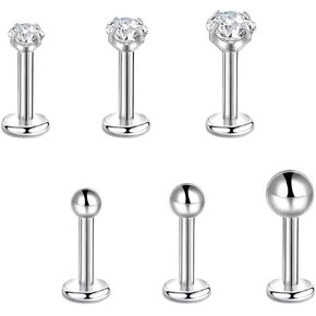 16g Clear CZ Forward Helix Piercing Jewelry Set Flat Back Nose Stud Earrings G23 Titanium Labret Lip Conch Cartilage Daith Tragus Piercing Jewelry