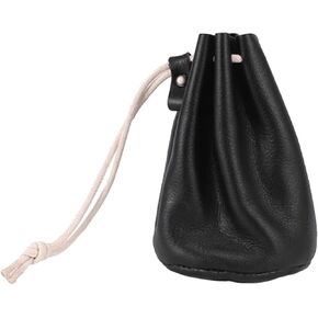 حقيبة برباط من الجلد الطبيعي، محفظة عملات معدنية سوداء اللون، منظم حقيبة جلدية صغيرة للعملات المعدنية لتغيير الأشياء الصغيرة والمجوهرات الصغيرة للرجال والنساء in Kuwait