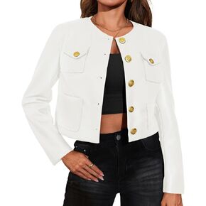 Tankaneo Womens Faux Leather Jackets Cropped Casual Motorcycle Biker Button Down Coat with Chest Pocktes