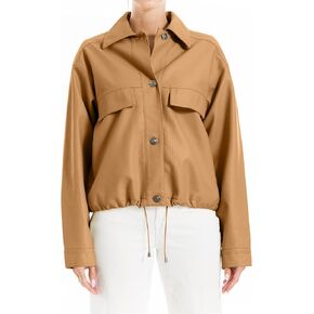 Max Studio Women's Fashion Everyday Casual Long Sleeve Faux Leather Short Outerwear Jacket