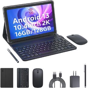 تابلت PEICHENG 2 في 1، Android 13 Tablet 12GB RAM 128GB ROM 10 بوصة مع لوحة مفاتيح، معالج 2.0 جيجا هرتز، 5 جيجا هرتز/WiFi 6، بلوتوث 5.0، عمر بطارية 10 ساعات، كمبيوتر لوحي بشاشة IPS، أسود