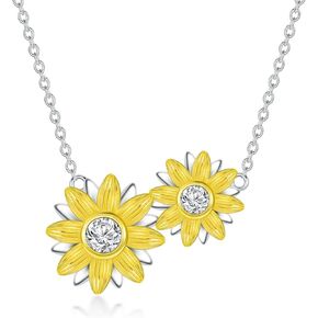 WTYIM Sunflower Heart Necklaces for Women, 18K Gold Plated Silver Moissanite Sunflower Pendant Necklace You are My Sunshine Womens Sunflower Jewelry Anniversary Birthday Christmas Gift for Her Mom Wife, 18+2 Inch