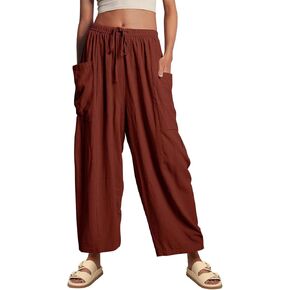 Flygo Women's Wide Leg Pants Summer Casual Loose Fit Beach Palazzo Harem Pants with Pockets