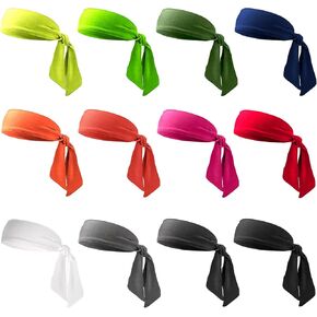Neon Ninja Headbands for Men Women - 12PCS Ninja Karate Kid Tie Headbands Adjustable Elastic Bandana Sweatbands Athletic Hair Wrap Bands for Sports Tennis Basketball Running Workout