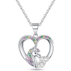Unicorn Gifts Unicorn Necklace for Girls, White Gold Necklace Heart Pendant Unicorn Initial Necklaces for Girls Kids Necklace for Girls Teen Girls Jewelry Unicorn Gifts for Girls
