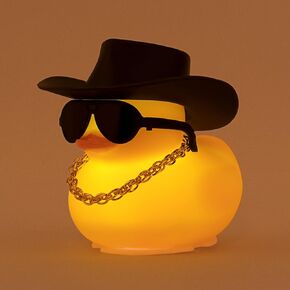 wonuu Yellow Rubber Duck with Light Glowing Rubber Ducks, Car Accessories Ornament Dashboard Decoration Home Decor with Sunglasses Necklace Cowboy Hat, Pink