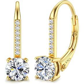 FIBO STEEL Moissanite Earrings for Women D Color Round Cut Lab Created Diamond Earrings 18K White Gold S925 Sterling Silver Drop Dangle Earrings Hypoallergenic 1.0ct-2.0ct Leverback