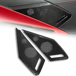 Carbon Fiber Car Side Door A-Pillar Speaker Cover fit for Corvette C8 Z06 Z51 2020-2024, Interior Genuine Carbon Fiber Sound Ring Trim, Car Side Door Speaker Cover Trim, 2PCS (Black)