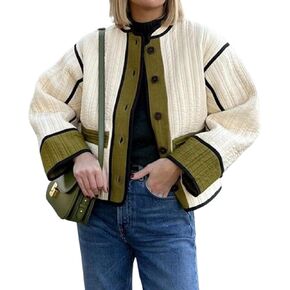 FindThy Women’s Quilted Jacket Lightweight Long Sleeve Color Block Padded Puffer Coat Outwear