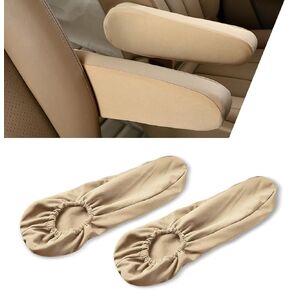 2 PCS Car Front Seat Armrest Protective Cover, Elastic Linen Tightly Fitting All-Inclusive Armrest Anti-Scratch Wear-Resistant Cover, Decorative Accessories, Suitable for Cars, Vans (Beige)