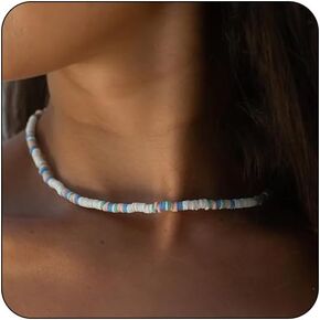 قلادة من صدفة بوكا مصنوعة يدويًا للنساء، قلادة صيفية قابلة للتعديل، قلادة على شكل صدفة البحر الطبيعية، مجوهرات صيفية للنساء in Kuwait